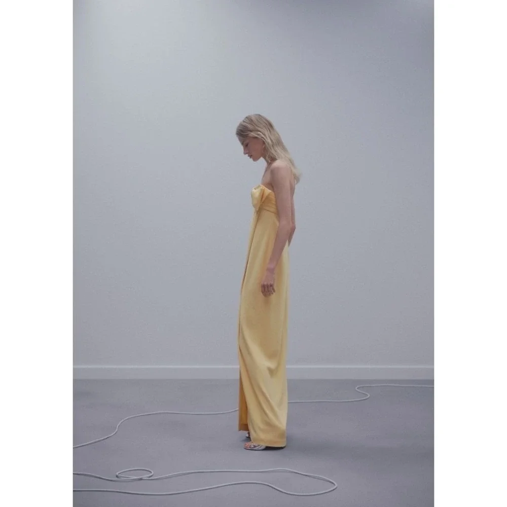 NEW NWT MANGO Satin Crossed Dress Bow Neckline Maxi Gown Party Cocktail M US 6 - Picture 5 of 14